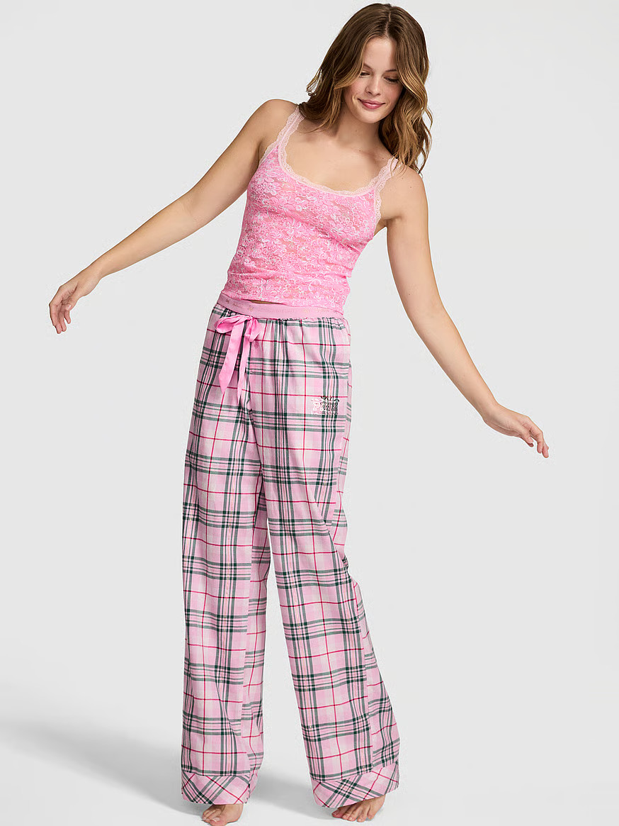 Buy PINK x LoveShackFancy Flannel Pajama Pants, Lipstick Bisous - Order Pajama Bottoms online - V... | Victoria's Secret (US / CA )