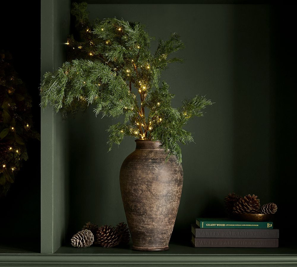 Faux Lit Green Cedar Branch | Pottery Barn (US)