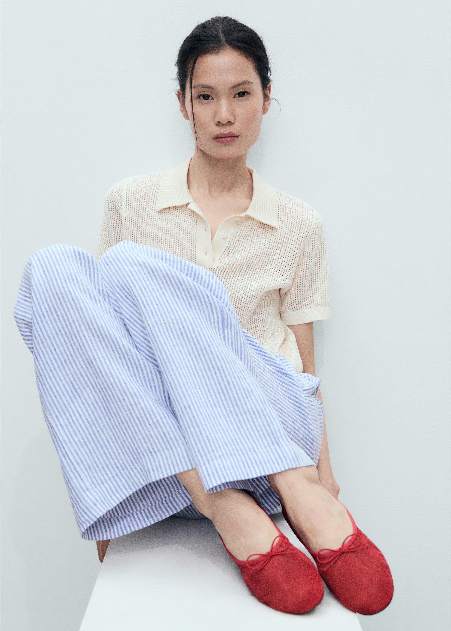 Mesh ballerina flats with bow - Women | MANGO United Kingdom | MANGO (UK)