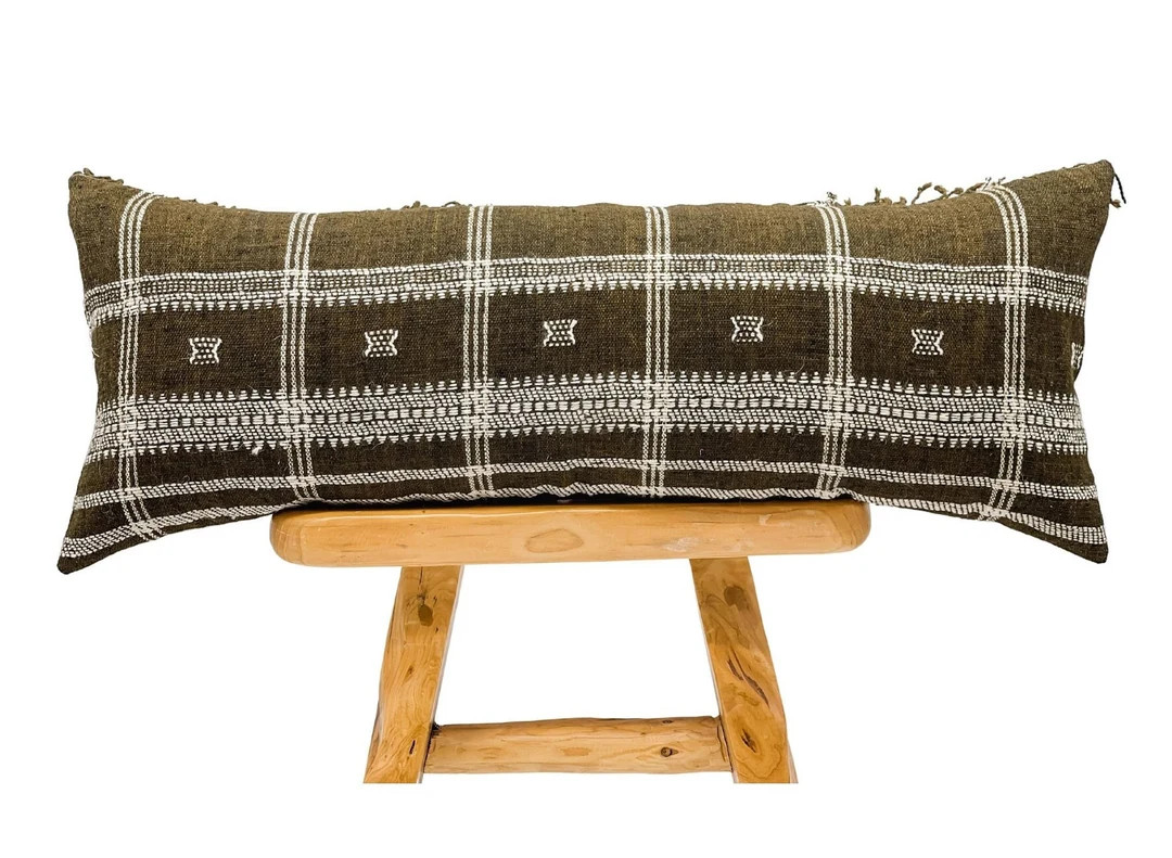 Extra Long Lumbar Pillow Indian Wool Pillow Brown Wool - Etsy | Etsy (US)
