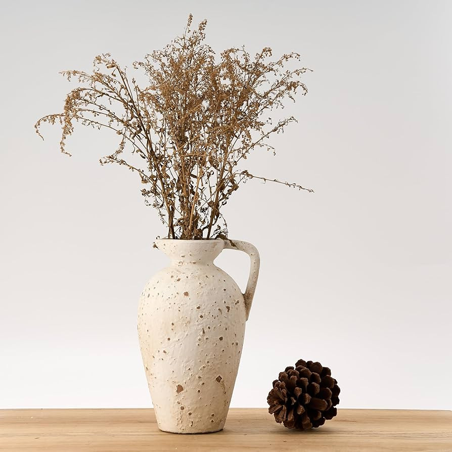 LUKA Ceramic Rustic Farmhouse Vase,9.25 inch Terracotta Vase with Handle,Neutral Tall Clay Vases ... | Amazon (US)