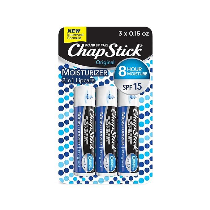 ChapStick Moisturizer Original Lip Balm Tubes, SPF 15 and Skin Protectant - 0.15 Oz (Pack of 3) | Amazon (US)