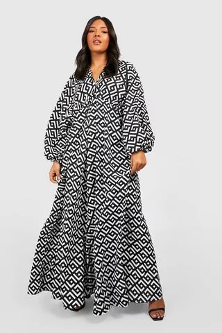 Plus Cheesecloth Shirred Midi Dress | boohoo (US & Canada)