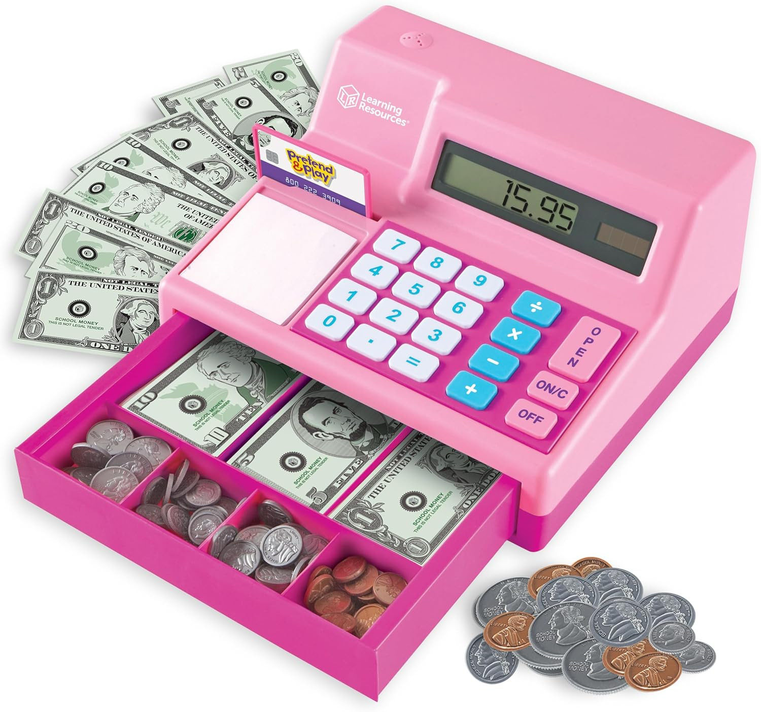 Learning Resources Pretend & Play Calculator Cash Register Pink - 73 Pieces, Ages 3+ Develops Early Math Skills, Cash Register for Kids, Play Money for Kids, Grocery Toys for Toddlers | Amazon (US)