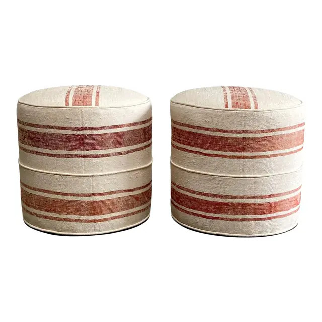 Custom Made Round Ottomans From a Woven Sabra Silk Rug | Chairish
