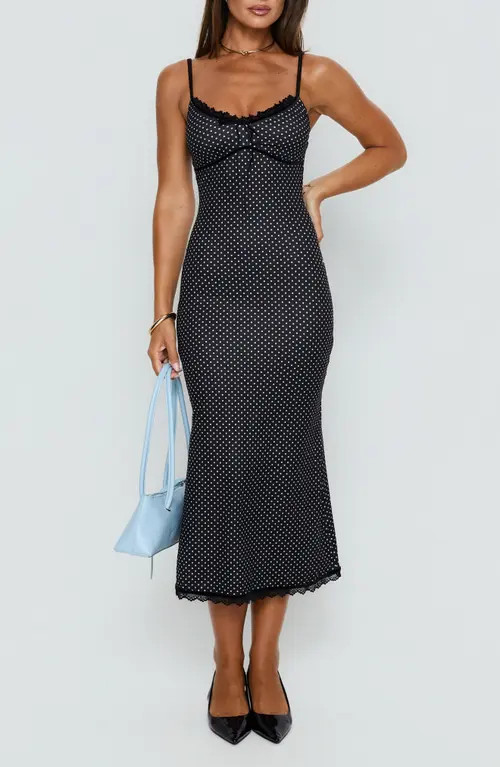 Princess Polly Delaney Polka Dot Lace Trim Dress in Black Polka Dot at Nordstrom, Size 2 | Nordstrom