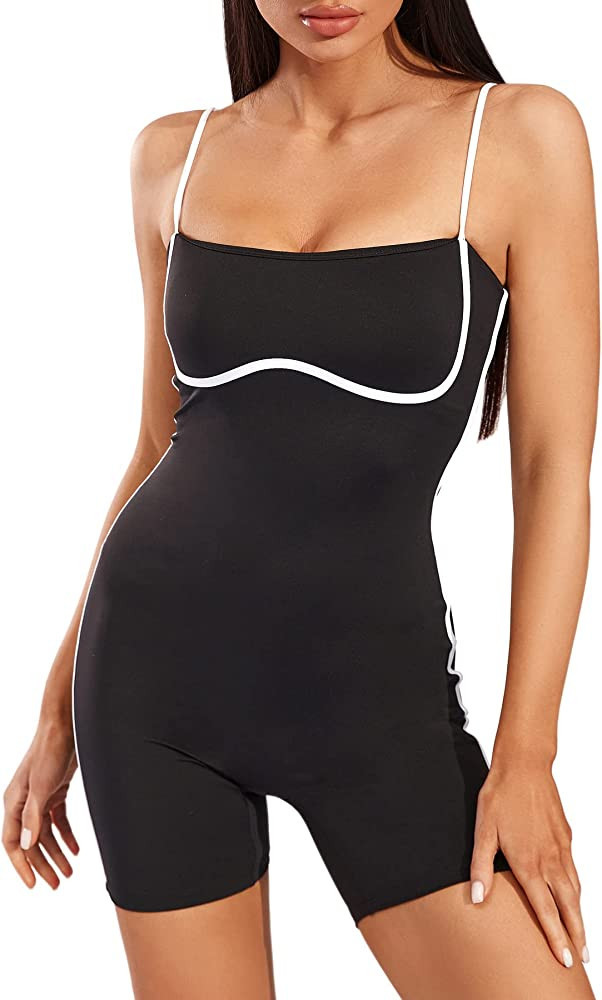 Move With You Women's Yoga One Piece Spaghetti Strap Tummy Control Romper Padded Bra Jumpsuit Wor... | Amazon (US)