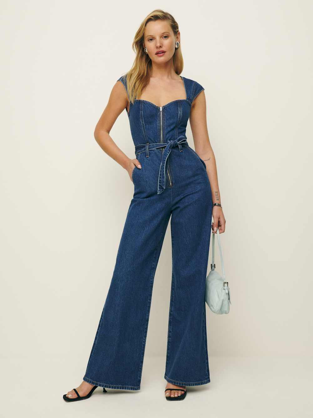 Calypso Wide Leg Denim Jumpsuit | Reformation (Global)