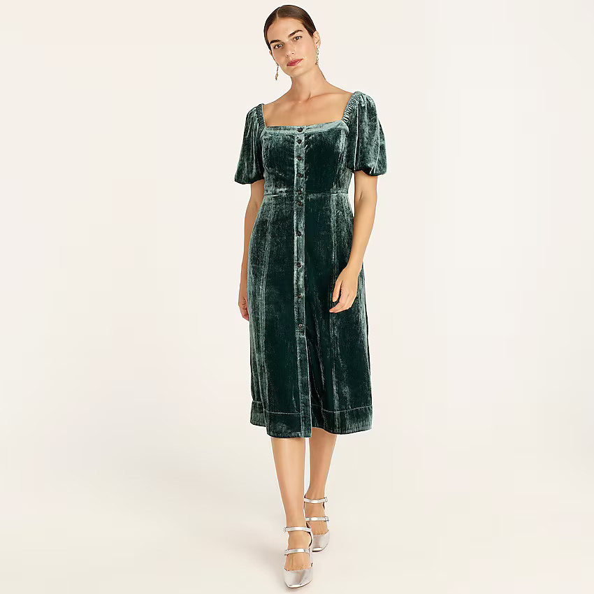 Puff-sleeve velvet dress | J. Crew US