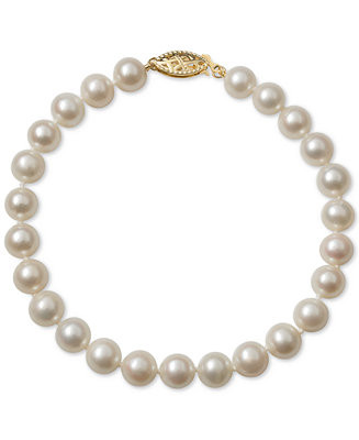 Cultured Freshwater Pearl Bracelet (6mm) in 14k Gold | Macy's