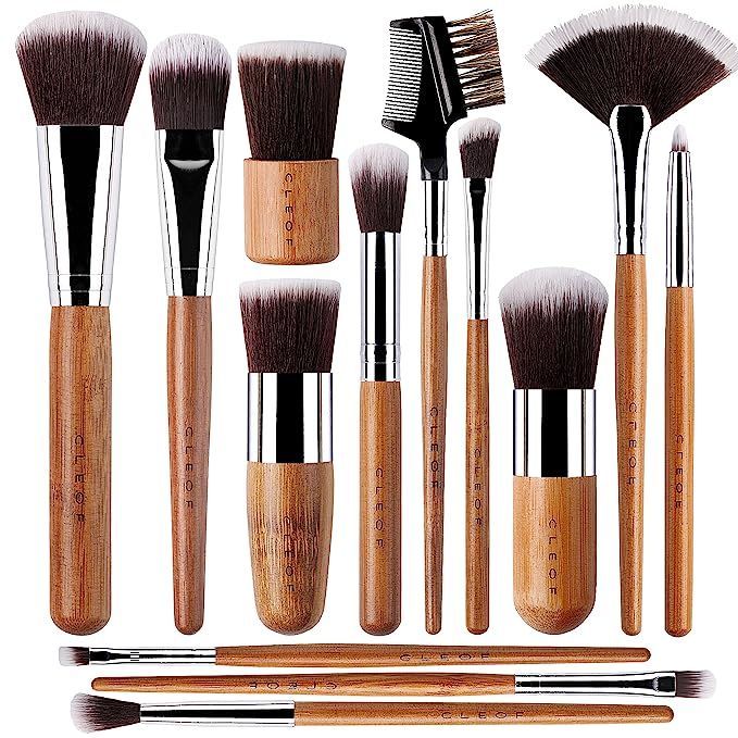 13 Bamboo Makeup Brushes Professional Set - Vegan & Cruelty Free - Foundation, Blending, Blush, P... | Amazon (US)