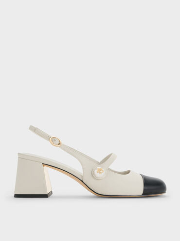Chalk Pearl Embellished Trapeze-Heel Slingback Pumps | CHARLES & KEITH | Charles & Keith US