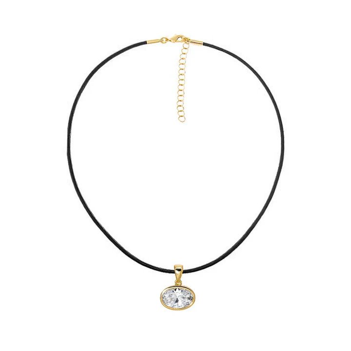 CZ Oval Bezel Charm & Rope Chain Choker Necklace | Adina Eden