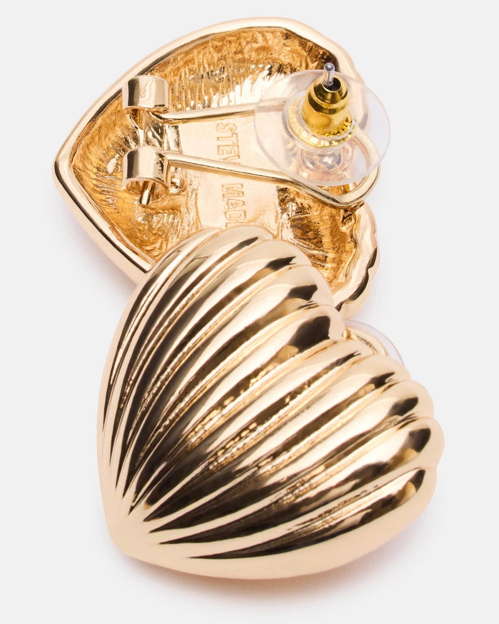 RIBBED HEART EARRINGS GOLD Sculpted Grooved Women's Earrings | Steve Madden (US)