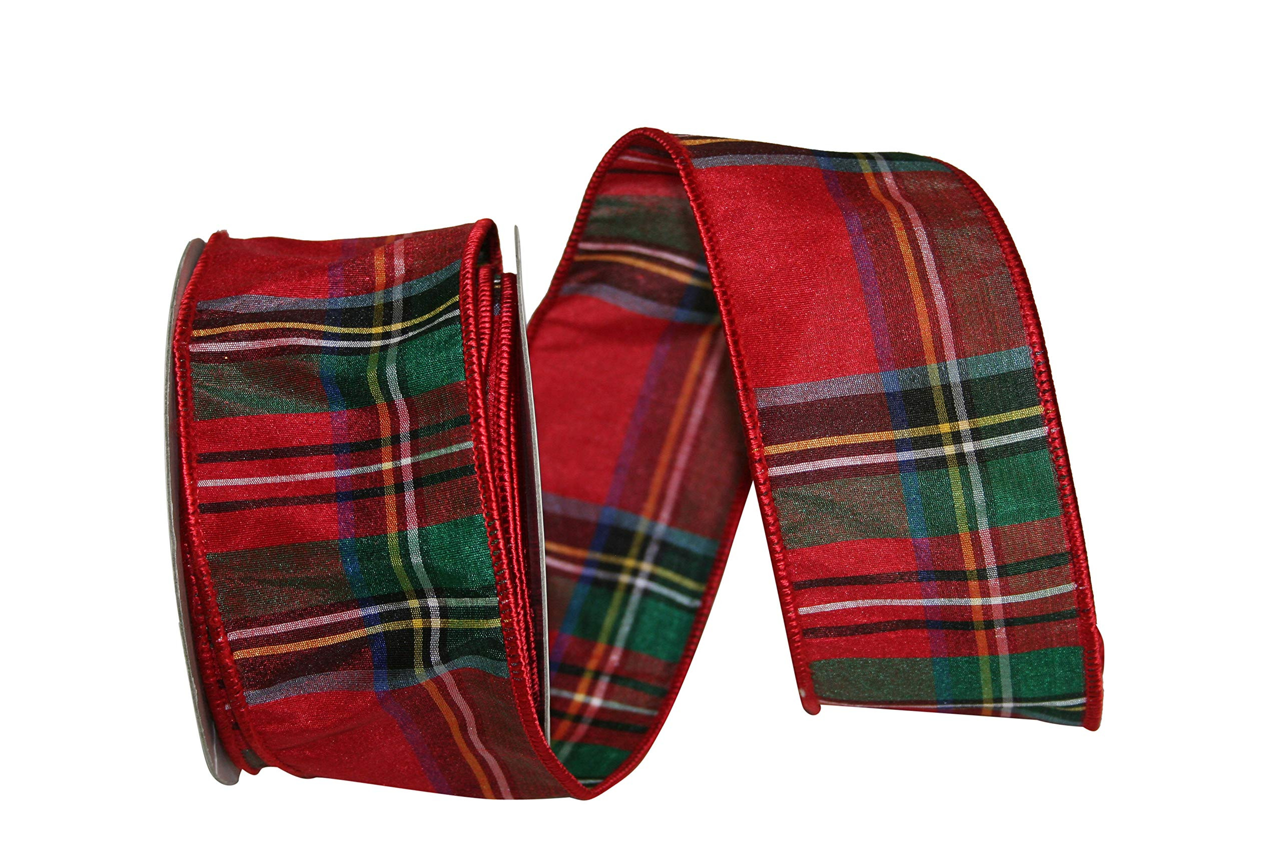 Reliant Ribbon Alford Plaid Wired Edge Ribbon, 2-1/2 Inch X 10 Yards, Red | Amazon (US)