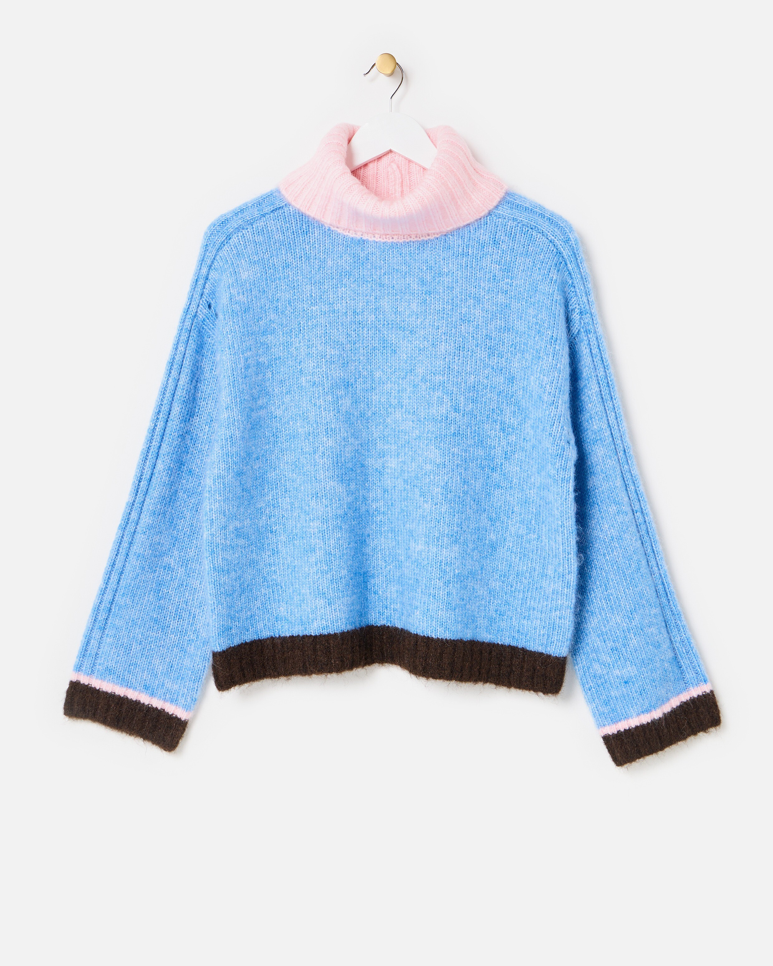 Blue Colour Block Roll Neck Knitted Jumper | Oliver Bonas | Oliver Bonas (Global)