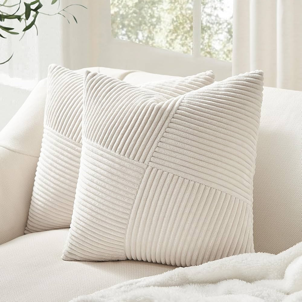 Topfinel Set of 2 Cushion Covers, Cream, 50 x 50 cm, Corduroy Windmill Stripes Pattern, Decorativ... | Amazon (DE)