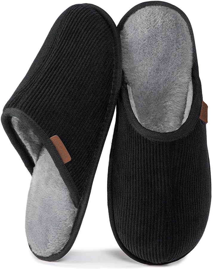 VeraCosy Men's Comfy Corduroy Memory Foam Scuff Slippers Soft Faux Fur Lined House Shoes with Ant... | Amazon (US)