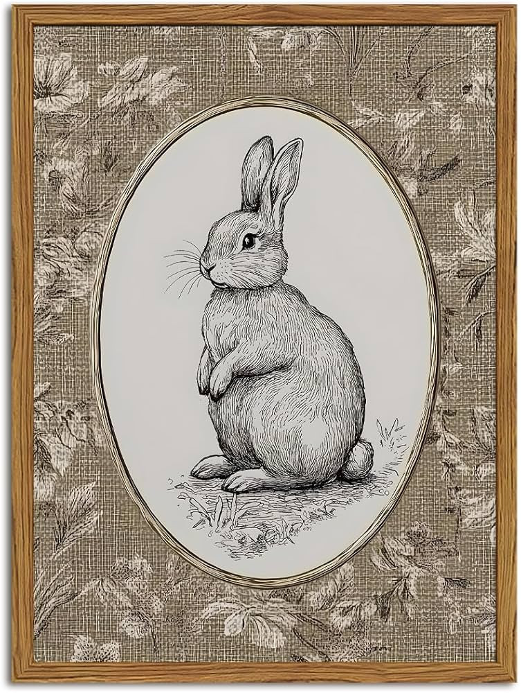 Framed Vintage Rabbit Wall Art, Cute Easter Bunny Pictures Wall Decor, Rustic Farmhouse Animal Pa... | Amazon (US)