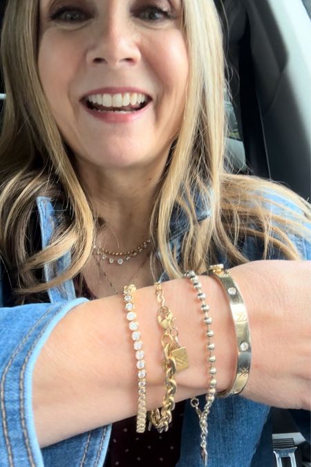Miranda Frye everyday jewelry favorites! Gold jewelry I never take off! Arm stack, layered necklace, cross charm necklace, bracelets 

#LTKstyletip #LTKover40 #LTKworkwear