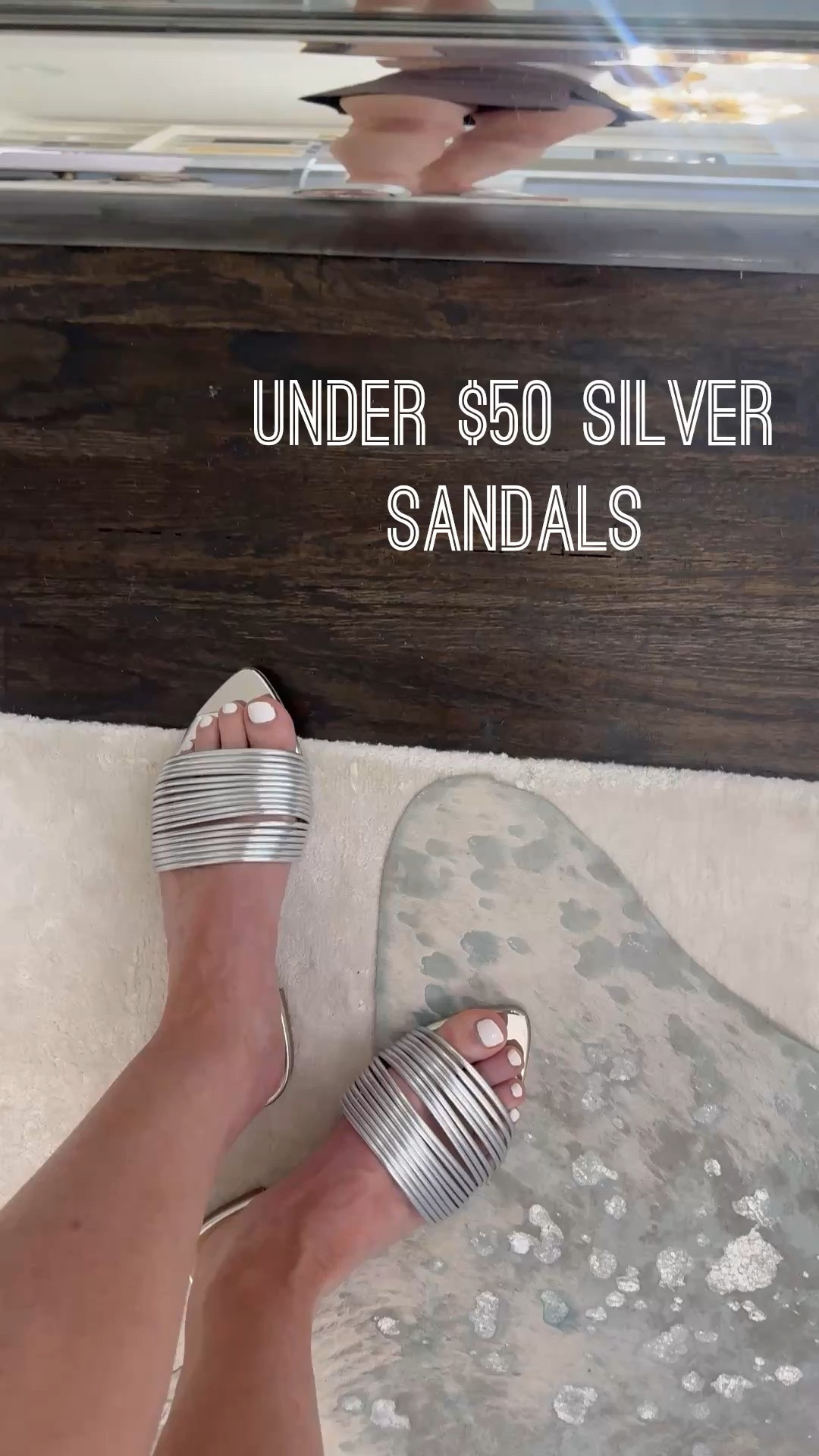 Chic silver sandals under $50 that look so much more expensive than they are! These are perfect for date night, vacation looks, or adding a modern touch to an easy summer outfit. #SummerSandals #SpringStyle #AffordableFashion #LTKOver40 

 