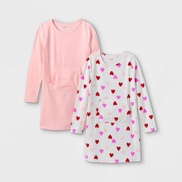 Girls' 2pk Adaptive Abdominal Access Valentines Long Sleeve Dress - Cat & Jack™ Powder Pink/Cre... | Target