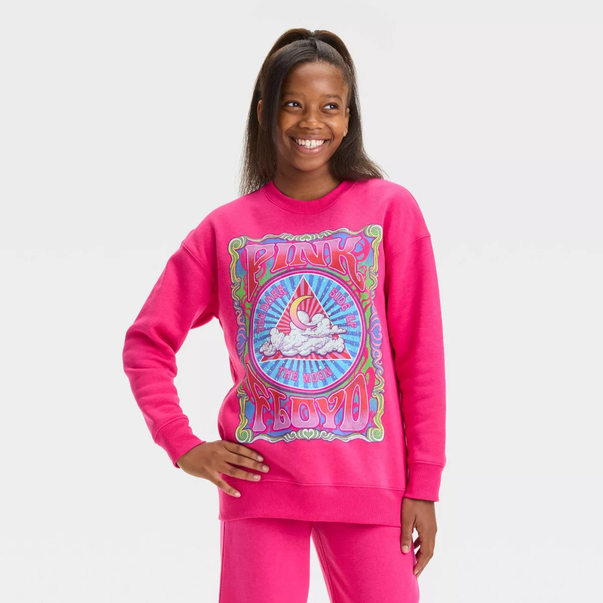 Girls' Long Sleeve Graphic Pink Floyd Fleece Crew Neck - art class™ Pink | Target