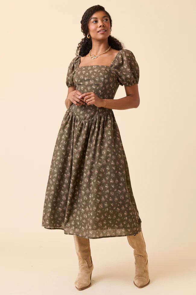 Aimee Brown Floral Drop Waist Maxi Dress | Pink Lily