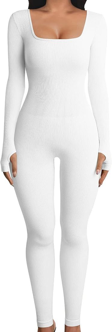 niyokki One Piece Workout Jumpsuits for Women, Long Sleeve Workout Bodysuit, Bodycon Seamless Yog... | Amazon (US)