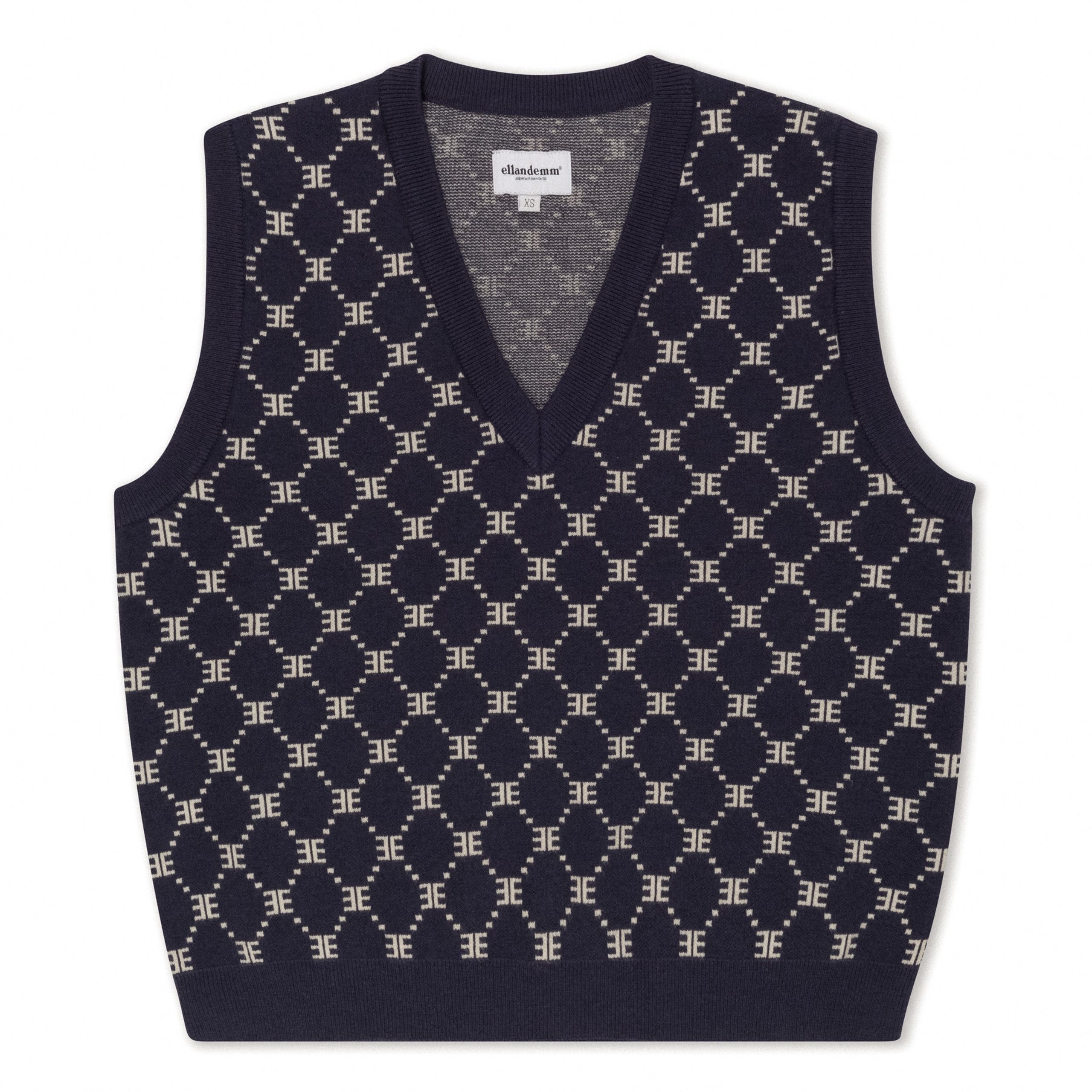 Hutton Oversized Sweater Vest - Monogram Navy | EllandEmm