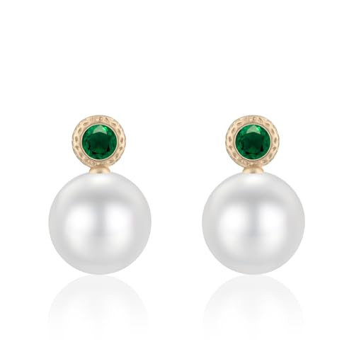 Tiny Pearl Drop Dangle Earrings Silver Stud Emerald Earrings for Women Gold Plated Crystal Vintage Pearl Earrings for Gift | Amazon (US)