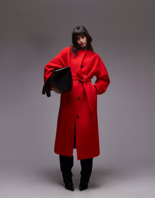 ARKET wool belted midaxi coat with sculptural sleeves in red | ASOS (Global)