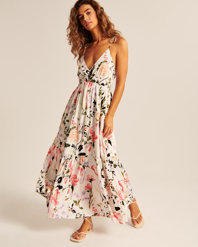 Women's Tie-Strap Babydoll Maxi Dress | Women's Dresses & Jumpsuits | Abercrombie.com | Abercrombie & Fitch (US)
