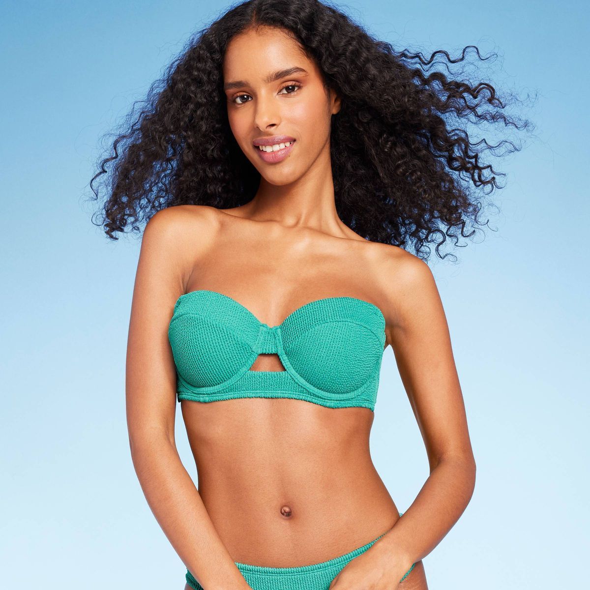 Women's Pucker Textured Light Lift Bandeau Bikini Top - Shade & Shore™ Teal Green 36B | Target