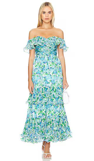 Pia Pleated Midi Dress in Garden Blues | Revolve Clothing (Global)