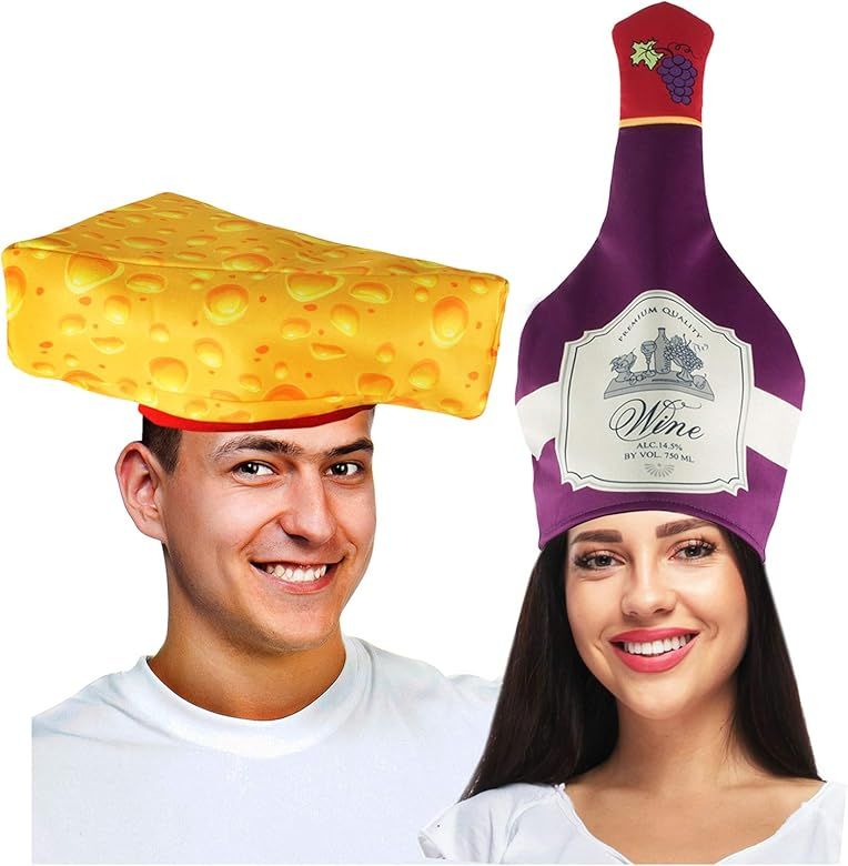 Couples Costumes - Wine & Cheese Couples Hat – Food Hats – Funny Costumes for Adults – 2 Pk - By Tig | Amazon (US)