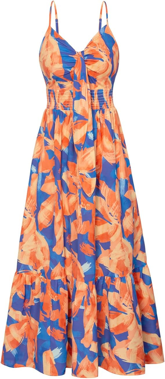 GRACE KARIN Women's 2025 Summer Maxi Dress Floral Tie Front Spaghetti Strap Casual Boho Beach Flo... | Amazon (US)