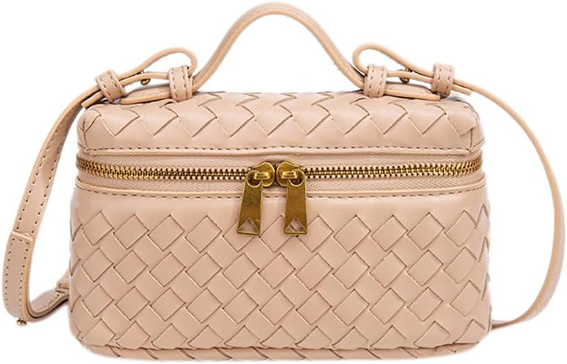 Womens Woven Crossbody Handbag Fashion Leather Top Handle Bag Light Taupe | Amazon (US)