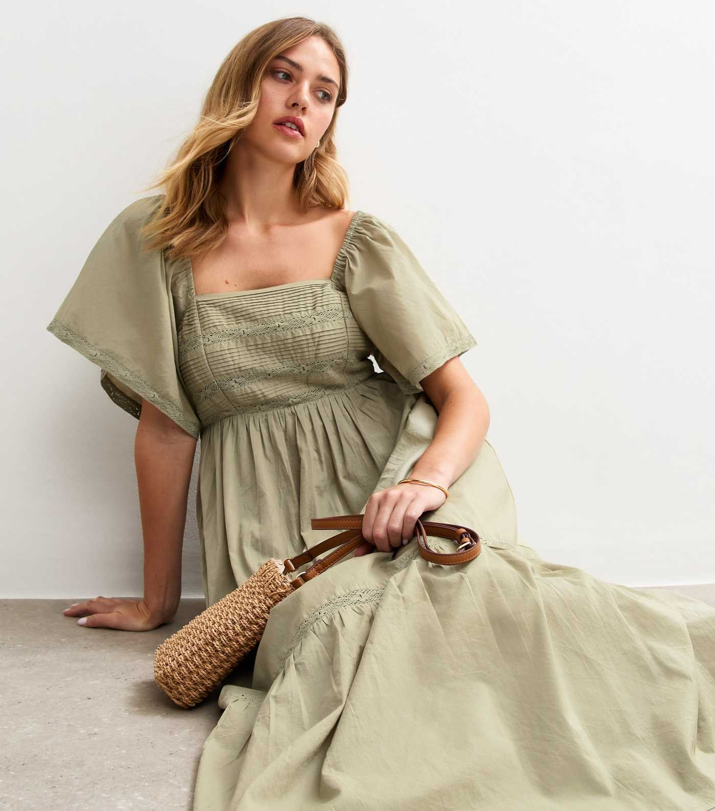 Light Green Pintuck Lace Trim Midi Dress | New Look | New Look (UK)