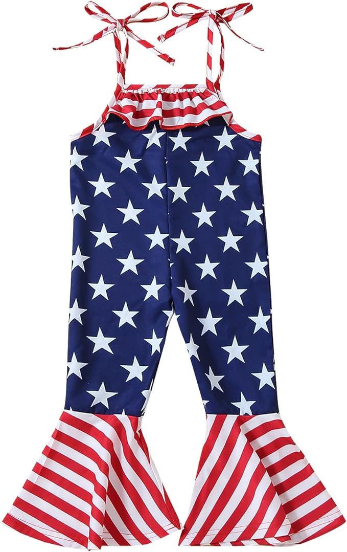 Toddler Baby Girls 4th of July Romper Stars Stripe USA Flag Halter Strap Jumpsuit Summer Independ... | Amazon (US)