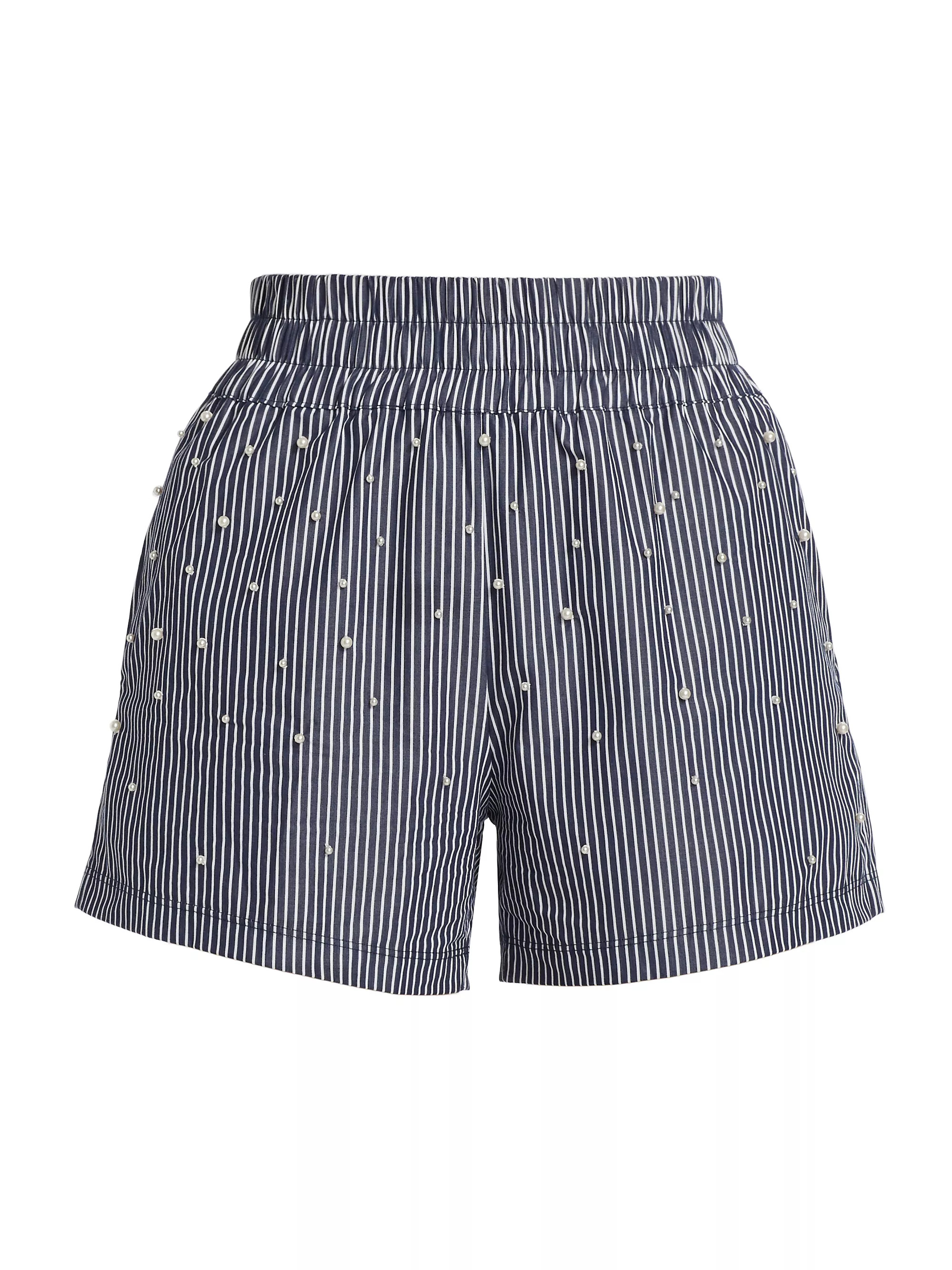 Betty Pearl-Embellished Pinstriped Cotton Shorts | Saks Fifth Avenue