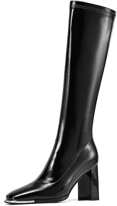 Women Knee High Boots Stretch Tall Boots Square Toe Go Go Boots Block Heel Stretchy Long Boots Bl... | Amazon (US)