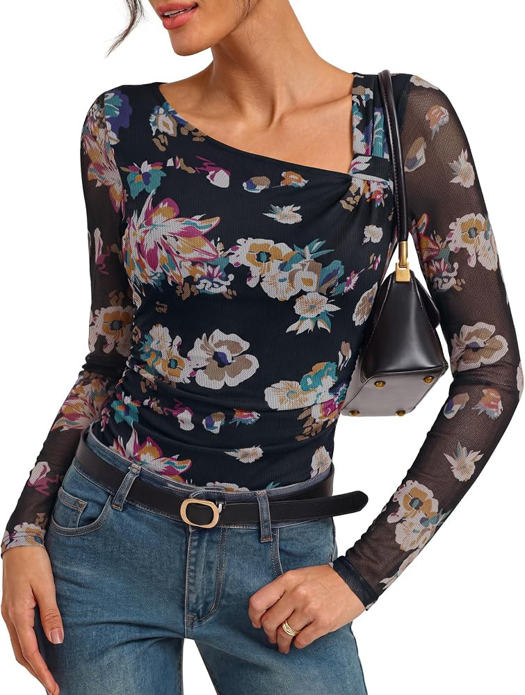 GRACE KARIN 2026 Womens Mesh Boho Tops Dressy Casual Blouses Fall Clothes | Amazon (US)