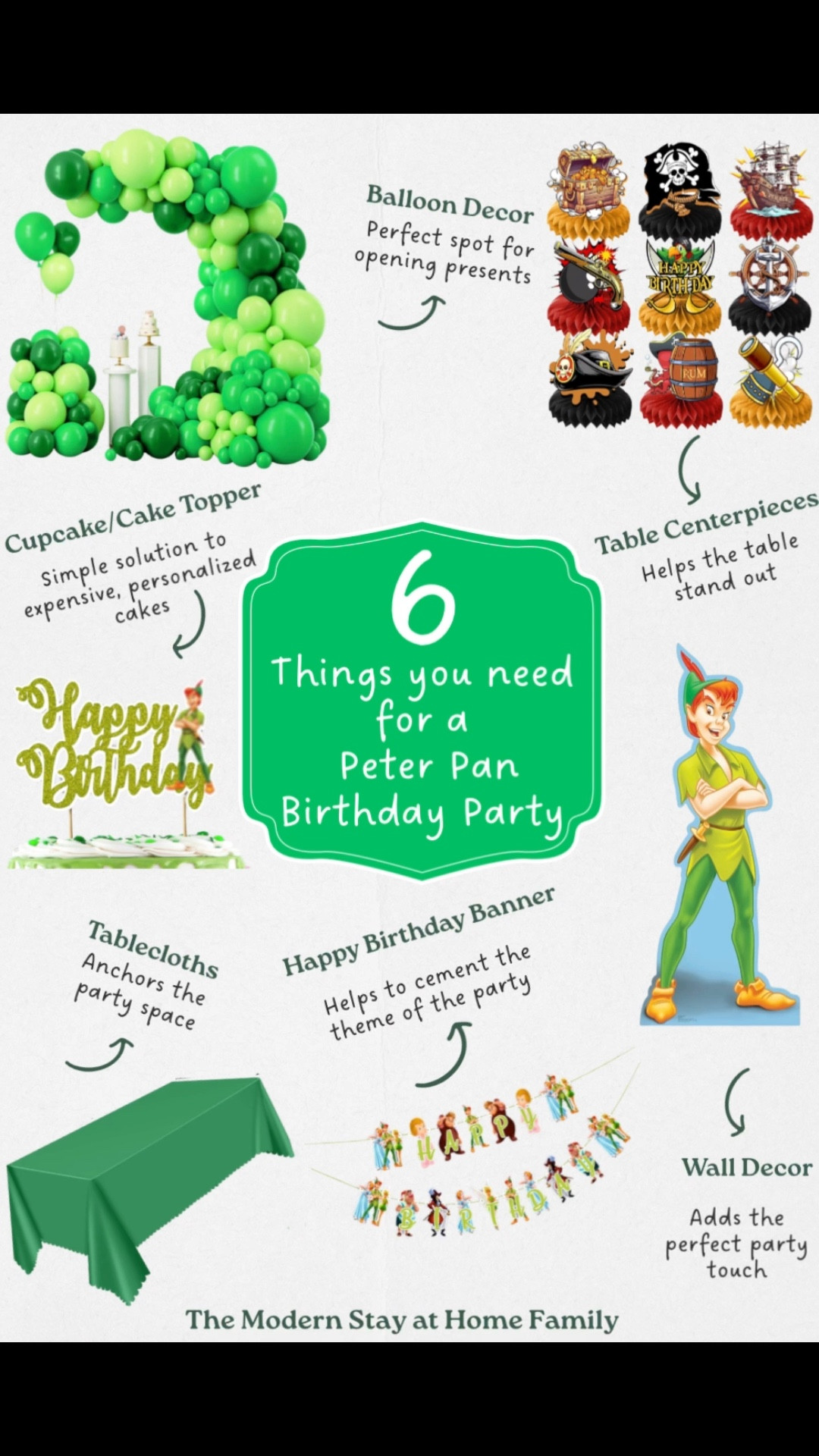 ✨ Planning a magical Peter Pan birthday party? These 6 must-haves will help you create a fun Neverland-inspired celebration that kids will never forget! From a bold green balloon garland perfect for opening presents to themed table centerpieces that make your party table pop, these simple decorations instantly bring the adventure to life. Add a themed cupcake topper for an easy cake upgrade, a classic birthday banner to tie the whole theme together, festive tablecloths to anchor the party space, and wall decor featuring everyone’s favorite boy who never grows up. These affordable party finds make decorating easy while creating a whimsical birthday setup that looks amazing in photos and keeps the magic of Neverland alive.

peter pan birthday party ideas, peter pan birthday decorations, peter pan party supplies, peter pan birthday theme, neverland birthday party, peter pan party decor, peter pan balloon garland, peter pan cupcake toppers, peter pan birthday banner, peter pan table decorations, peter pan party centerpieces, peter pan party table setup, peter pan kids birthday party, peter pan birthday inspiration, neverland themed birthday party, peter pan wall decor, peter pan party planning ideas ✨

#LTKKids #LTKmomlife #LTKBaby