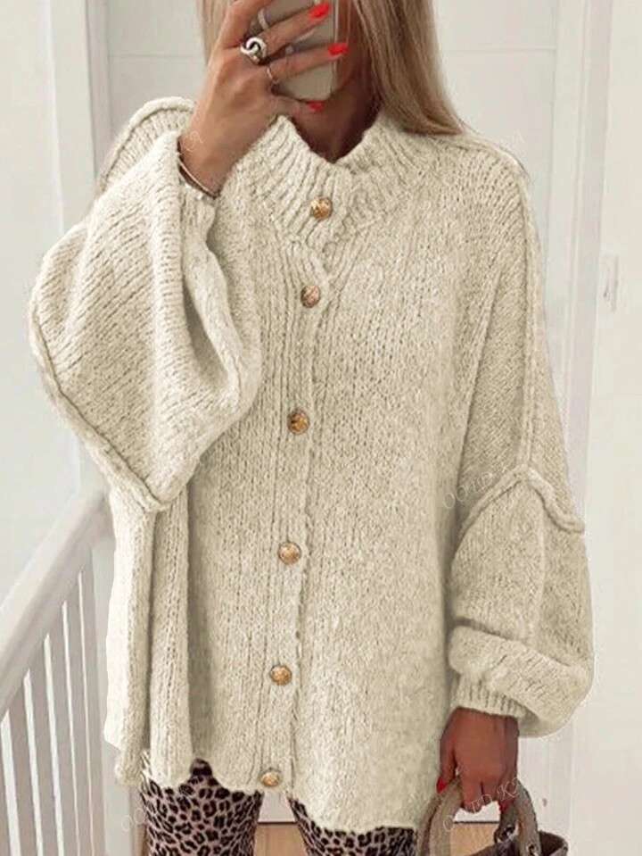 TrendsNew Autumn And Winter Women's Fashionable Bone Edge Design Loose Single-Breasted Round Neck... | SHEIN