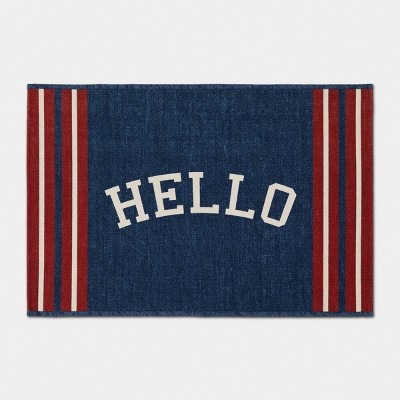 2'x3' 'Hello' Border Stripe Dorm Scatter Accent Rug Blue/Red - Room Essentials™ | Target