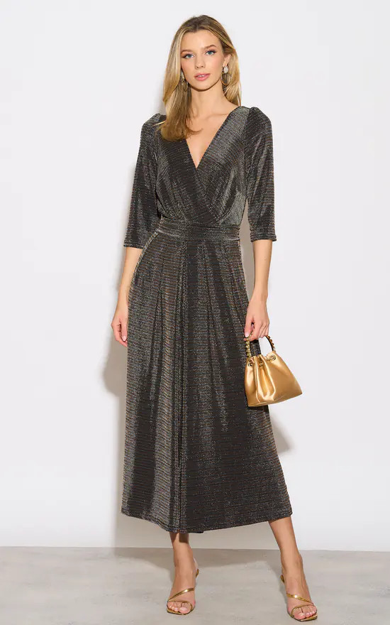 Sophia Wide Leg Glitter Jumpsuit   Black & Gold | Sarta | SilkFred | SilkFred