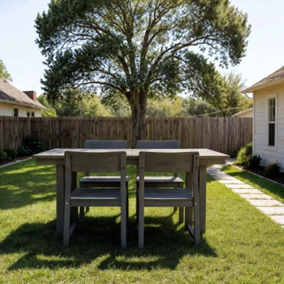 HDPE Outdoor Dining Set - All-Weather Rectangular Patio Table With Umbrella Hole & 4 Armless Chairs For Backyard/Poolside | Wayfair North America