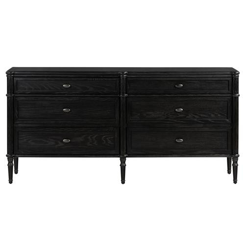 Tacorey Rustic Lodge Black Solid Oak Wood 6 Drawer Double Dresser | Kathy Kuo Home