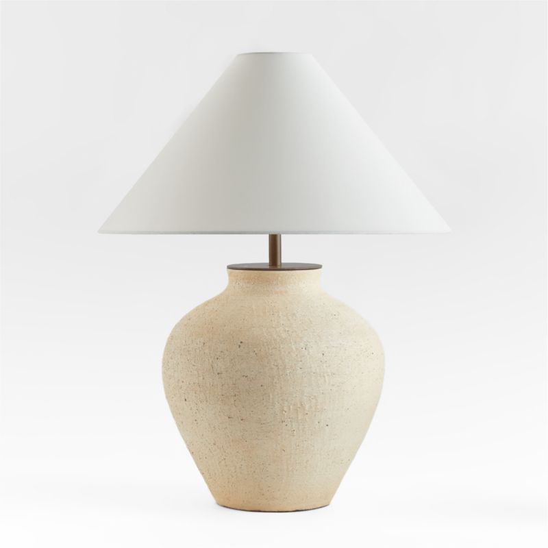 Corfu White Table Lamp with Linen Taper Shade | Crate & Barrel | Crate & Barrel